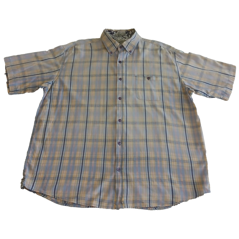 Enro Vintage Button Shirt Men 2XT Tall Purple Plaid Casual Western Short Slee